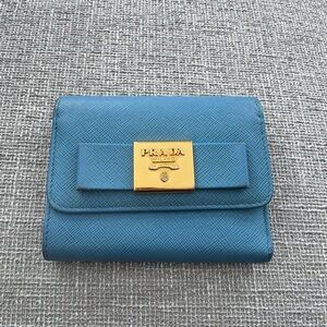 Prada trifold bow compact wallet saffiano leather